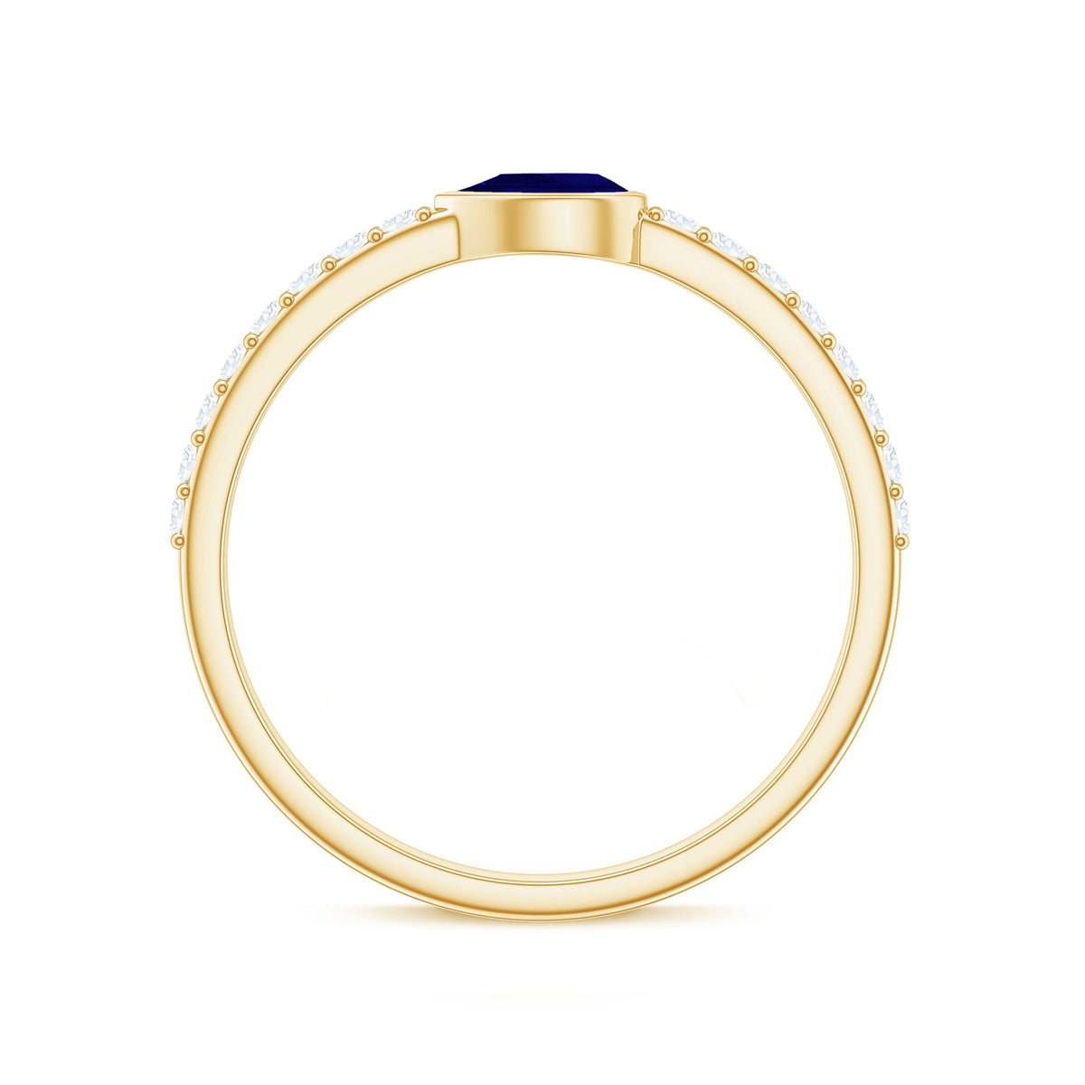 Blue Sapphire Promise Ring Pear Shape Diamond Bezel Setting Style