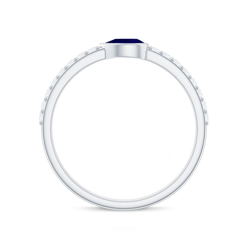 Blue Sapphire Promise Ring Pear Shape Diamond Bezel Setting Style