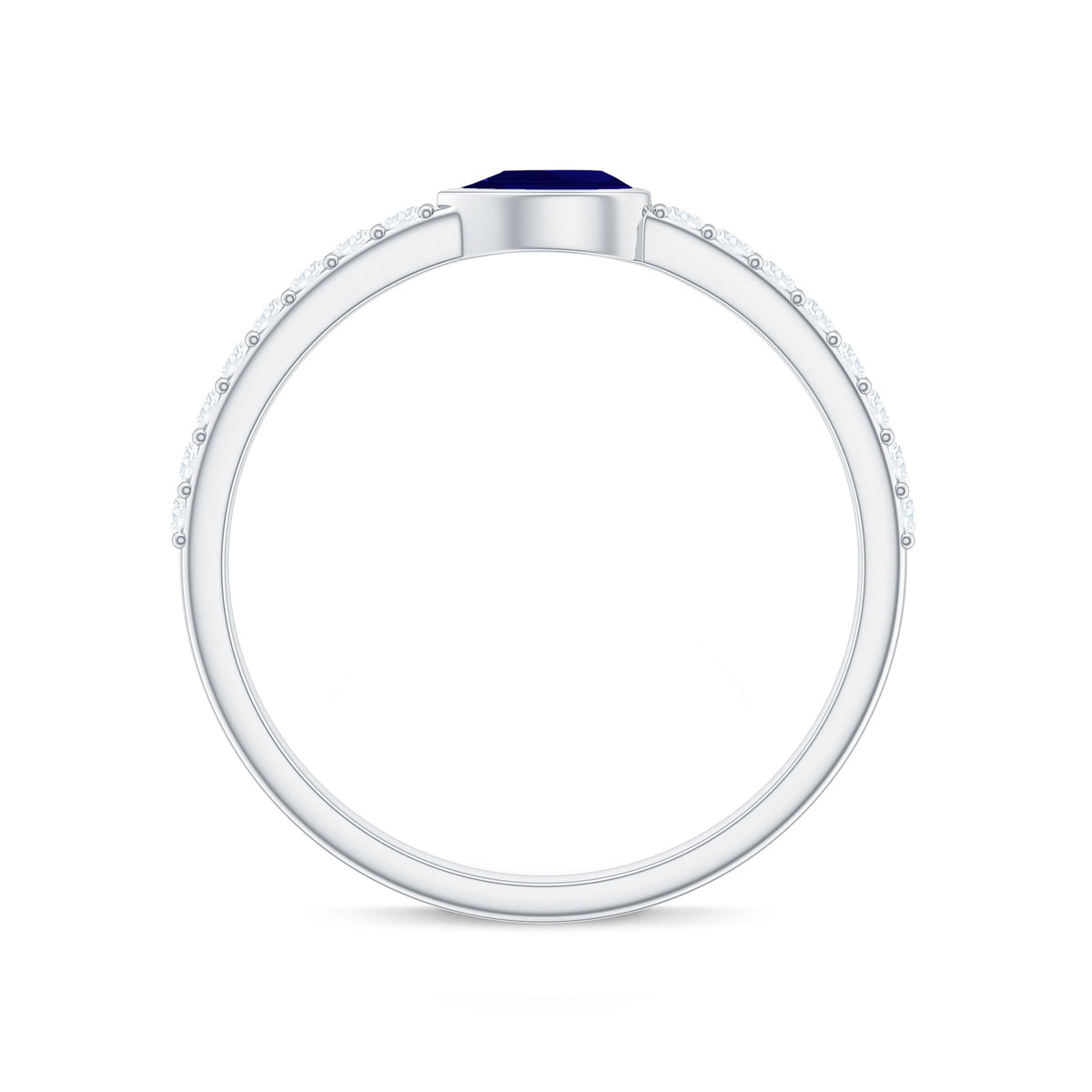 Blue Sapphire Promise Ring Pear Shape Diamond Bezel Setting Style