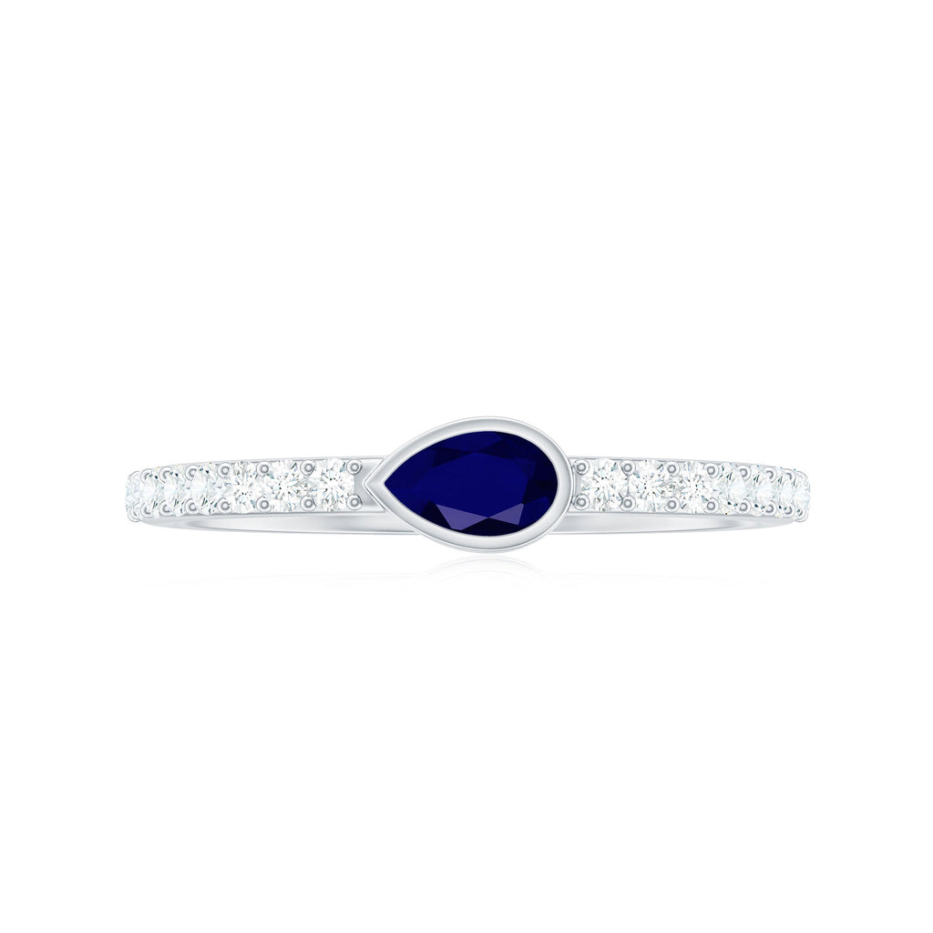 Blue Sapphire Promise Ring Pear Shape Diamond Bezel Setting Style