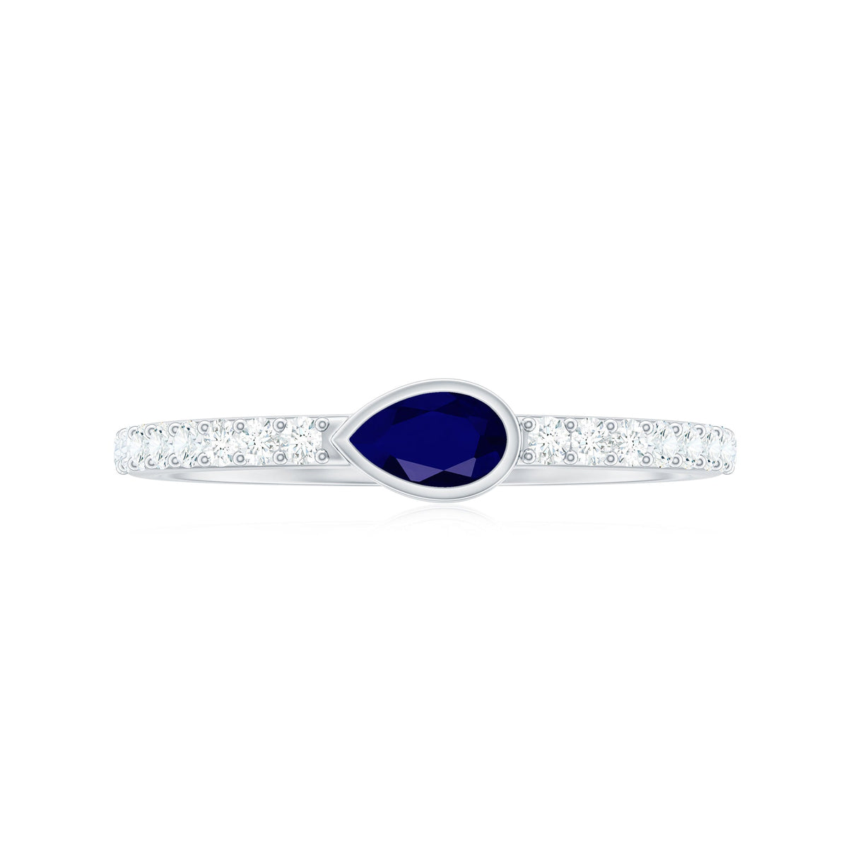 Blue Sapphire Promise Ring Pear Shape Diamond Bezel Setting Style