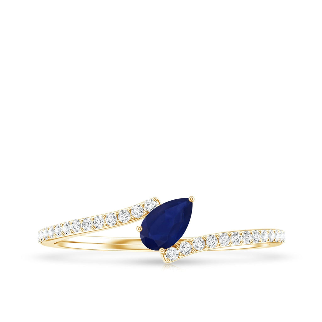 Blue Sapphire Promise Ring, Pear Shaped Bypass With Diamonds