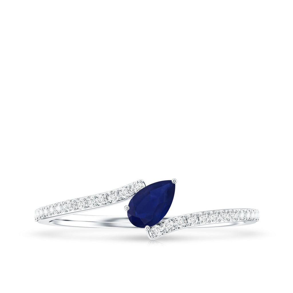 Blue Sapphire Promise Ring, Pear Shaped Bypass With Diamonds