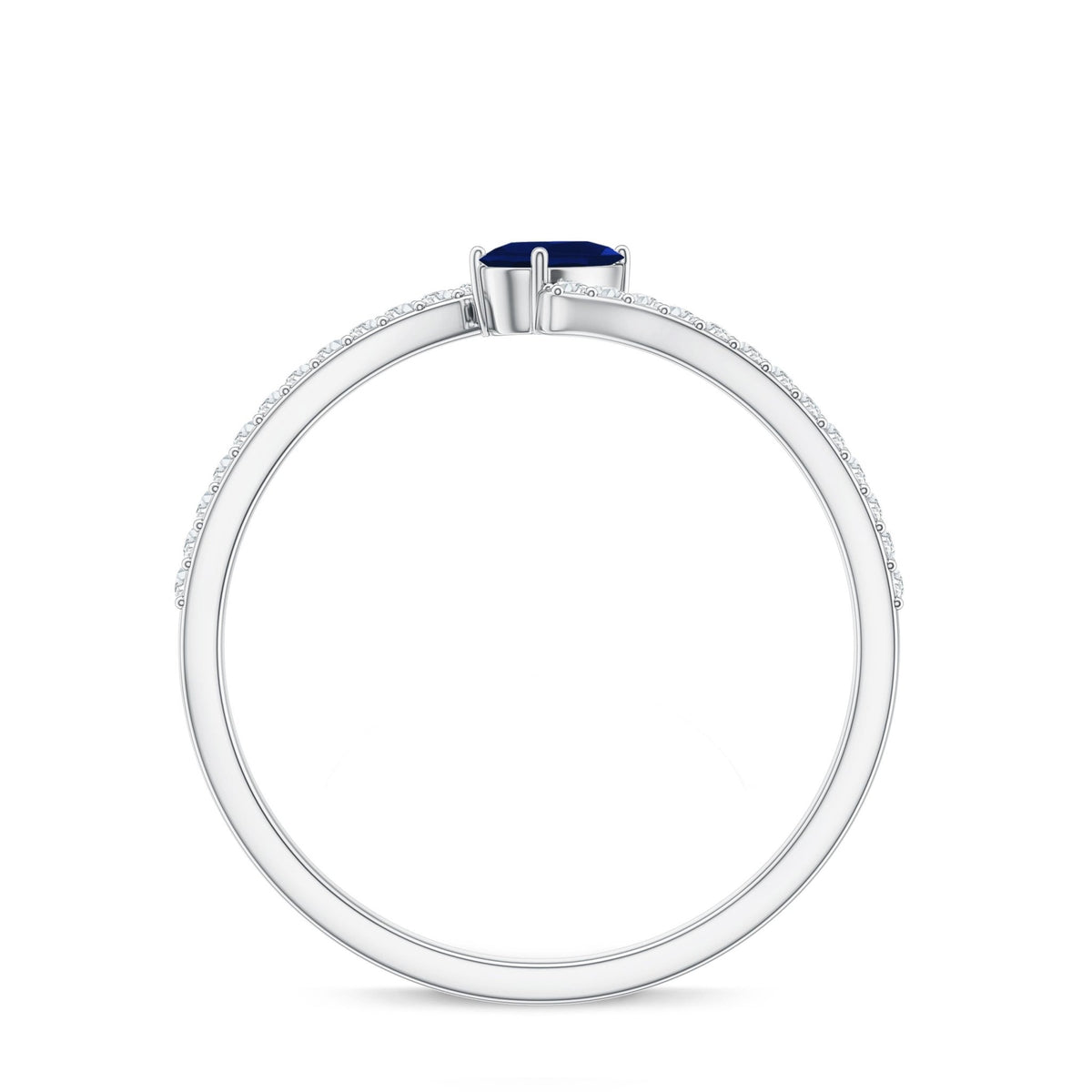 Blue Sapphire Promise Ring, Pear Shaped Bypass With Diamonds