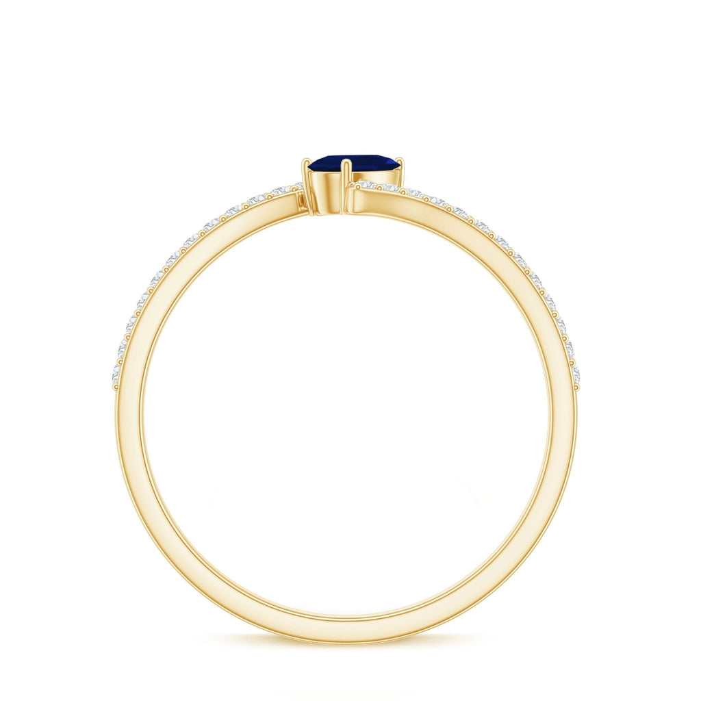 Blue Sapphire Promise Ring, Pear Shaped Bypass With Diamonds