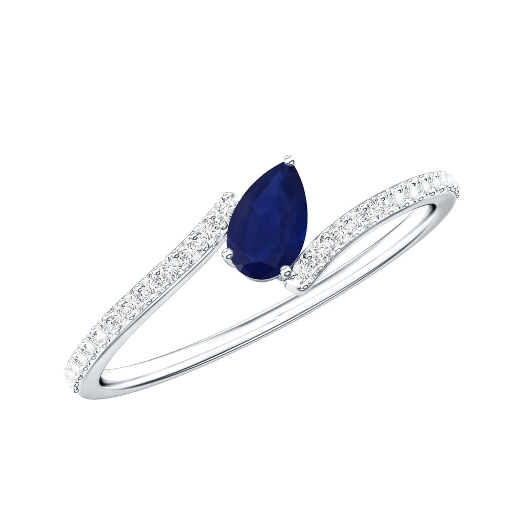 Blue Sapphire Promise Ring, Pear Shaped Bypass With Diamonds