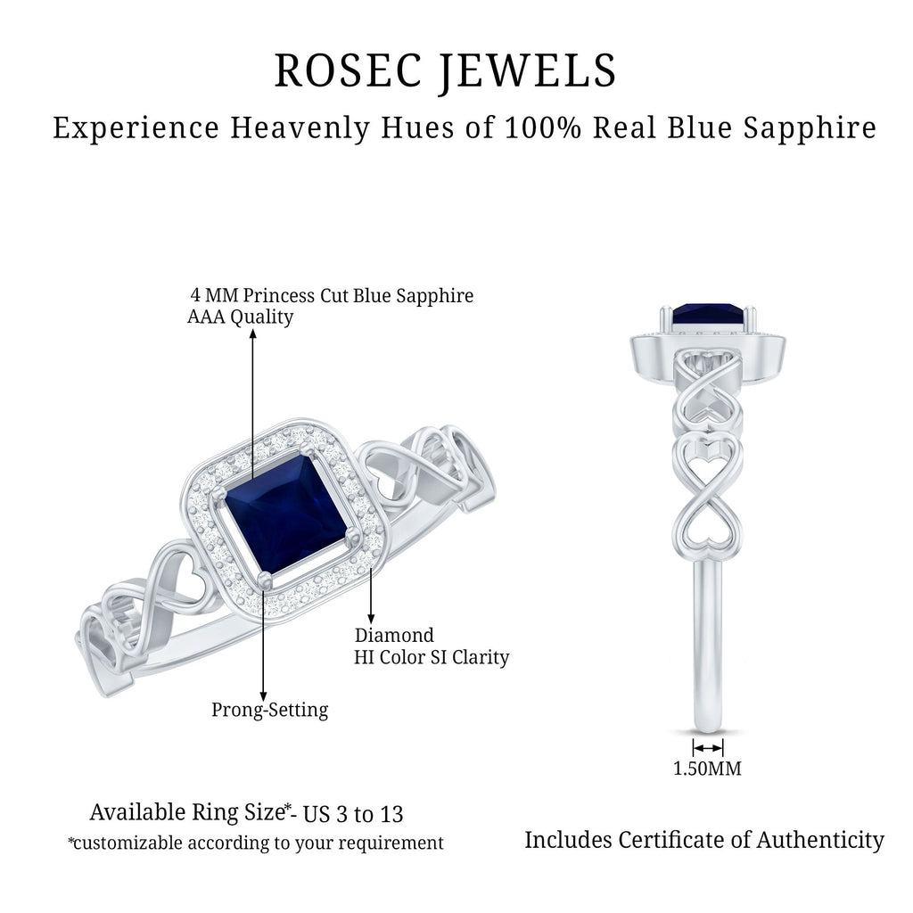 Blue Sapphire Promise Ring, Princess Cut Infinity Heart Ring