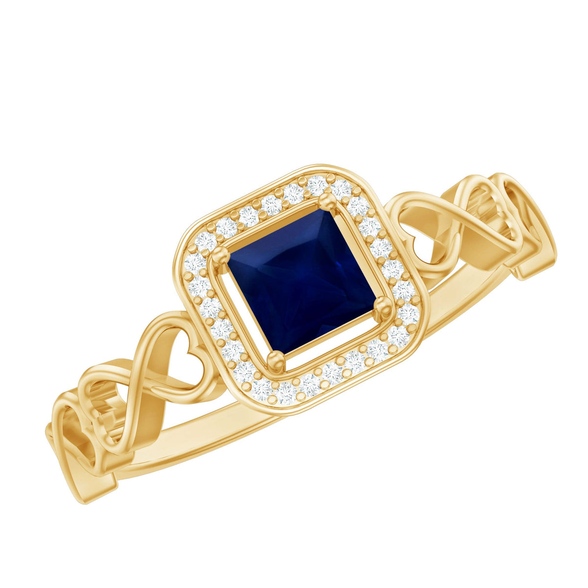 Blue Sapphire Promise Ring, Princess Cut Infinity Heart Ring
