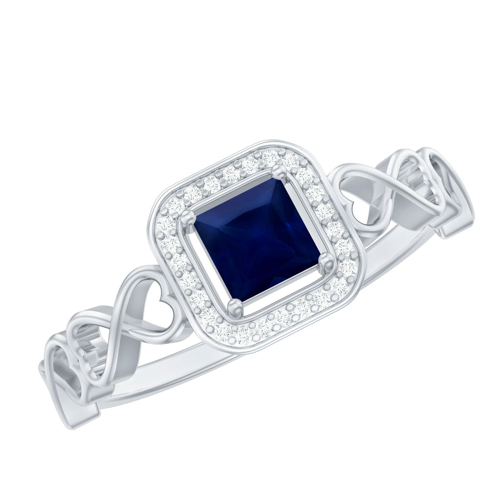 Blue Sapphire Promise Ring, Princess Cut Infinity Heart Ring