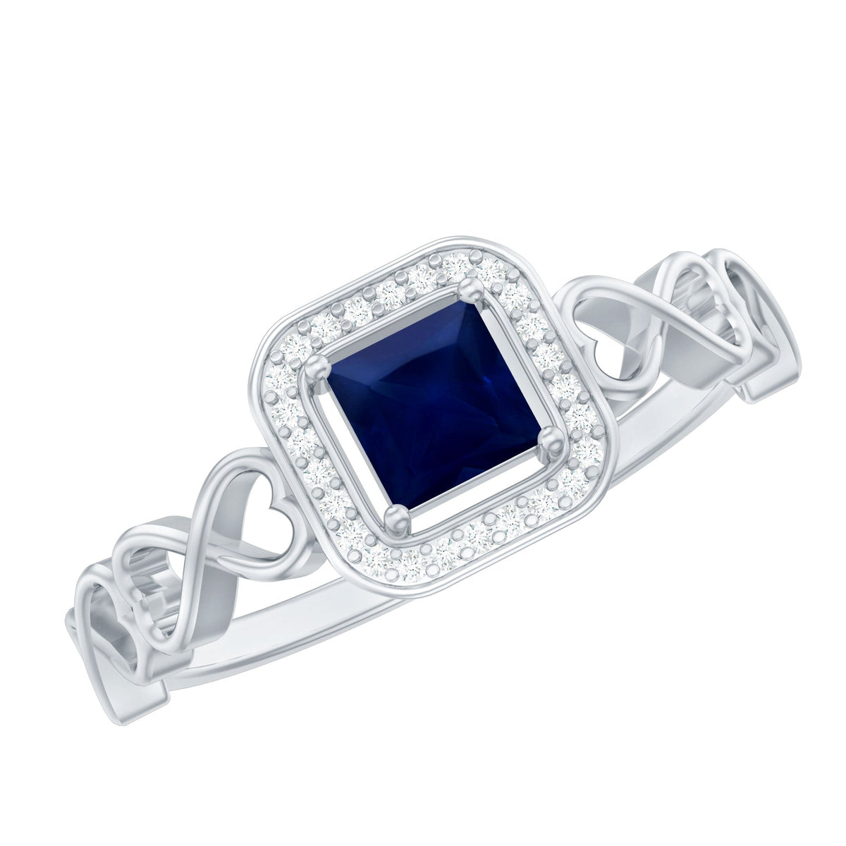 Blue Sapphire Promise Ring, Princess Cut Infinity Heart Ring