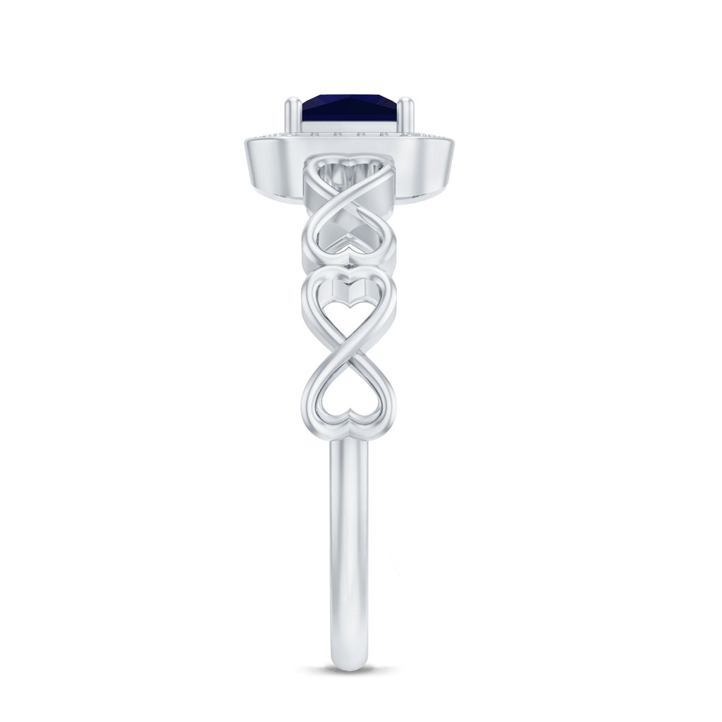Blue Sapphire Promise Ring, Princess Cut Infinity Heart Ring