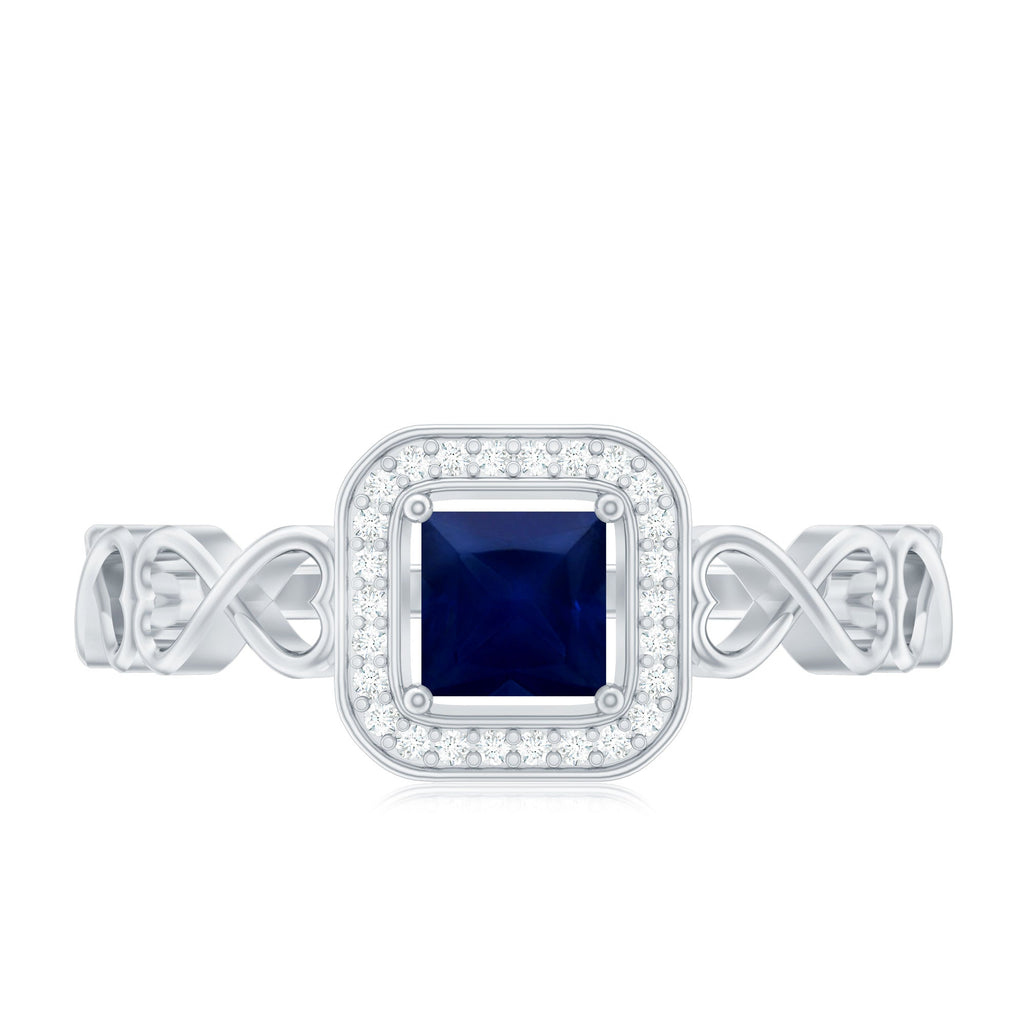 Blue Sapphire Promise Ring, Princess Cut Infinity Heart Ring