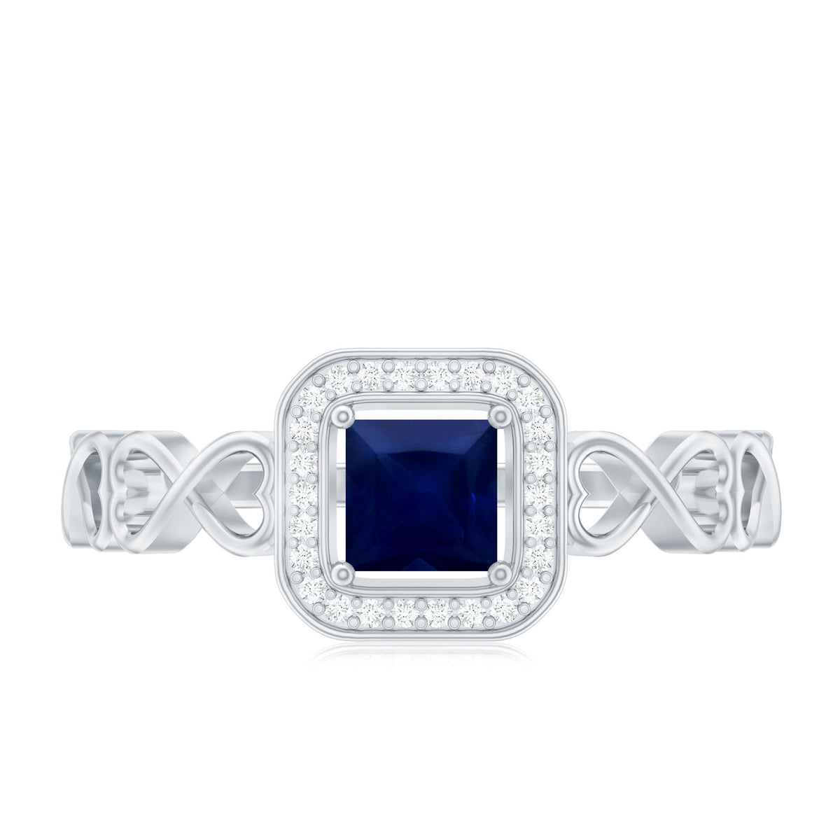 Blue Sapphire Promise Ring, Princess Cut Infinity Heart Ring