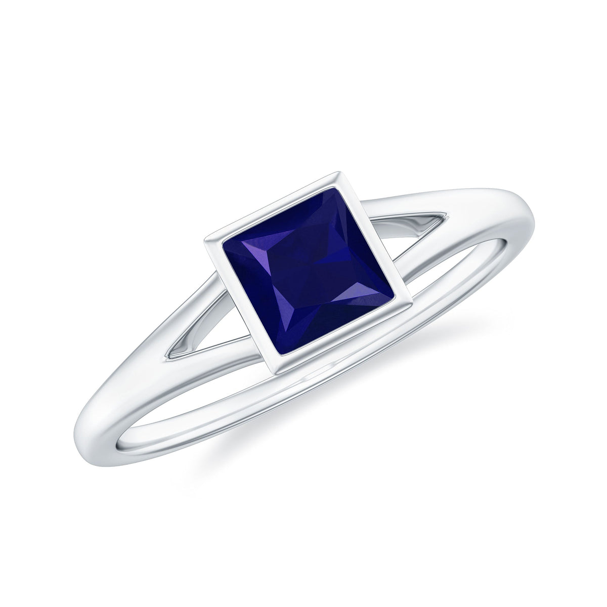 Blue Sapphire Promise Ring, Princess Cut Split Shank Solitaire