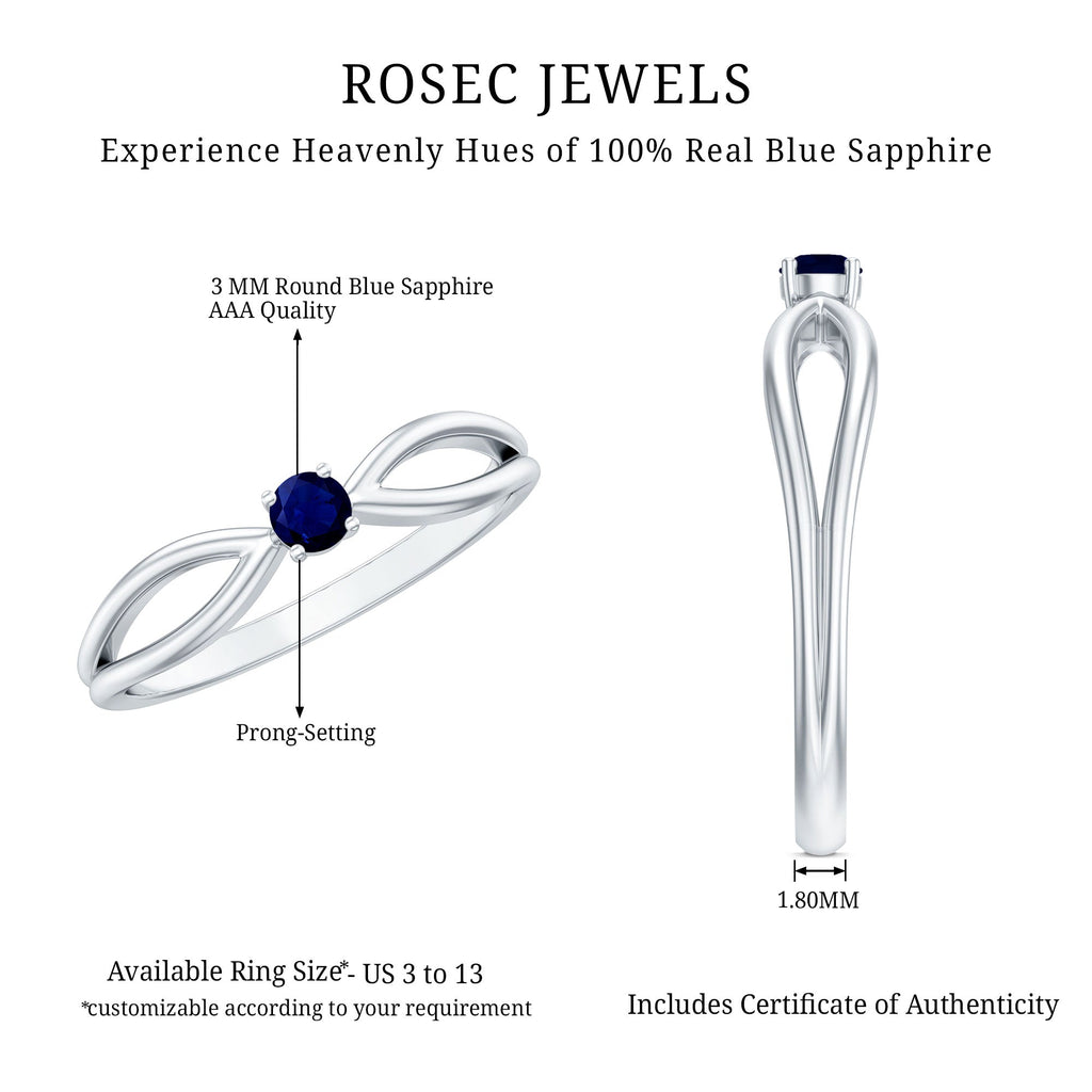 Blue Sapphire Promise Ring, Split Shank 4 Mm Round Stone Band