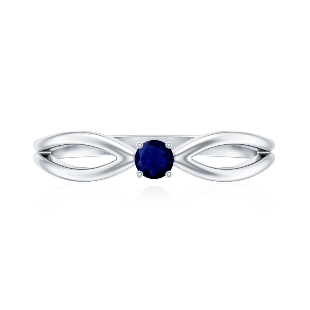 Blue Sapphire Promise Ring, Split Shank 4 Mm Round Stone Band