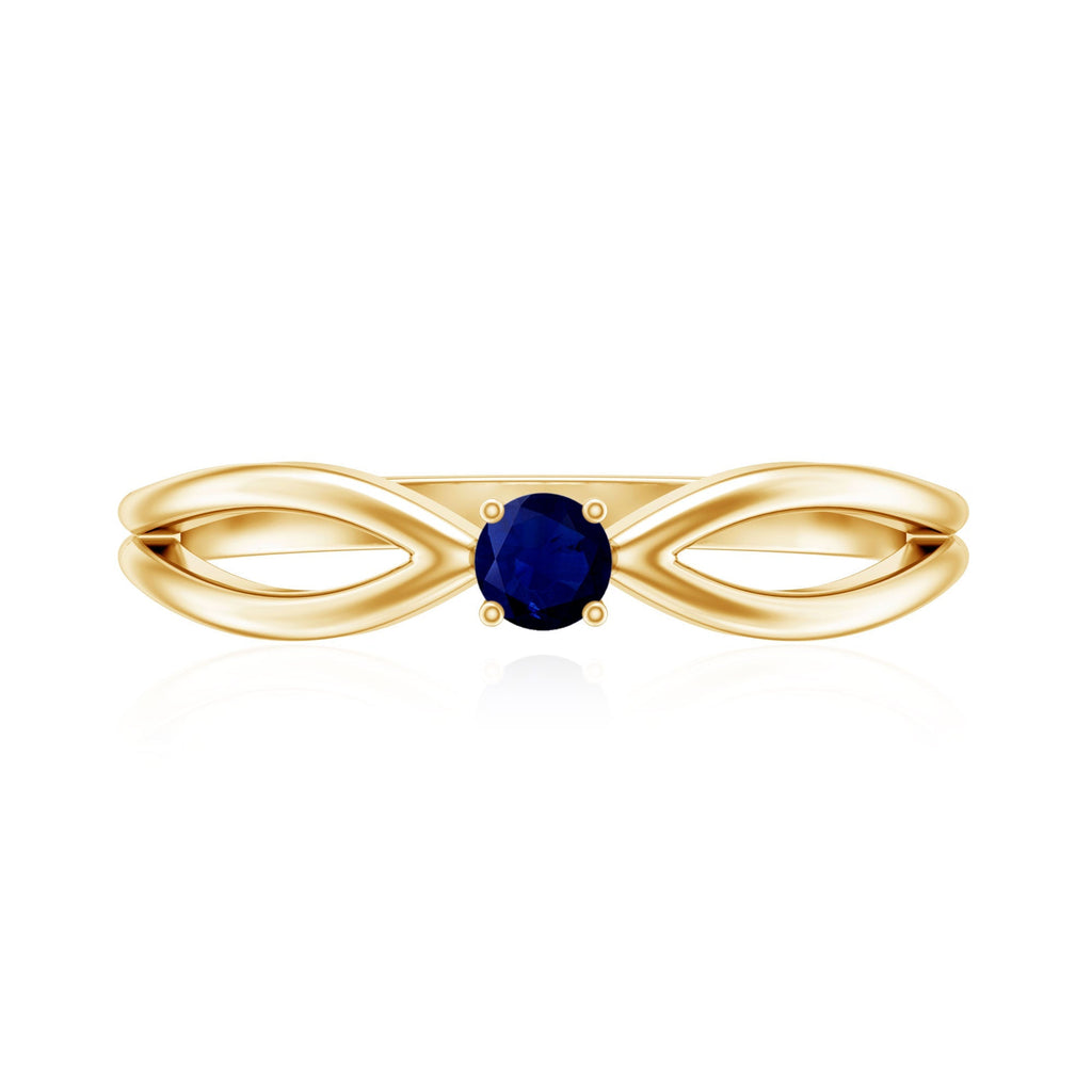 Blue Sapphire Promise Ring, Split Shank 4 Mm Round Stone Band