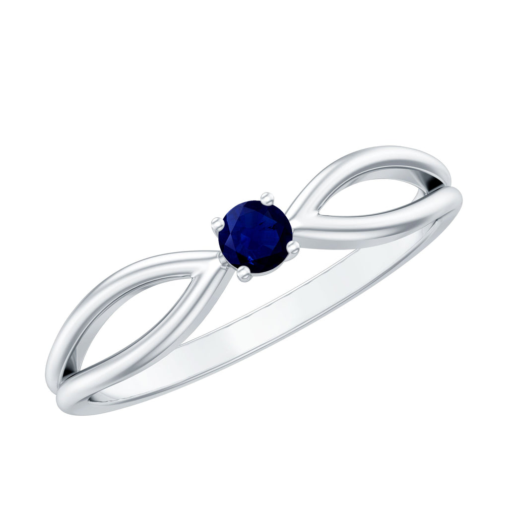 Blue Sapphire Promise Ring, Split Shank 4 Mm Round Stone Band