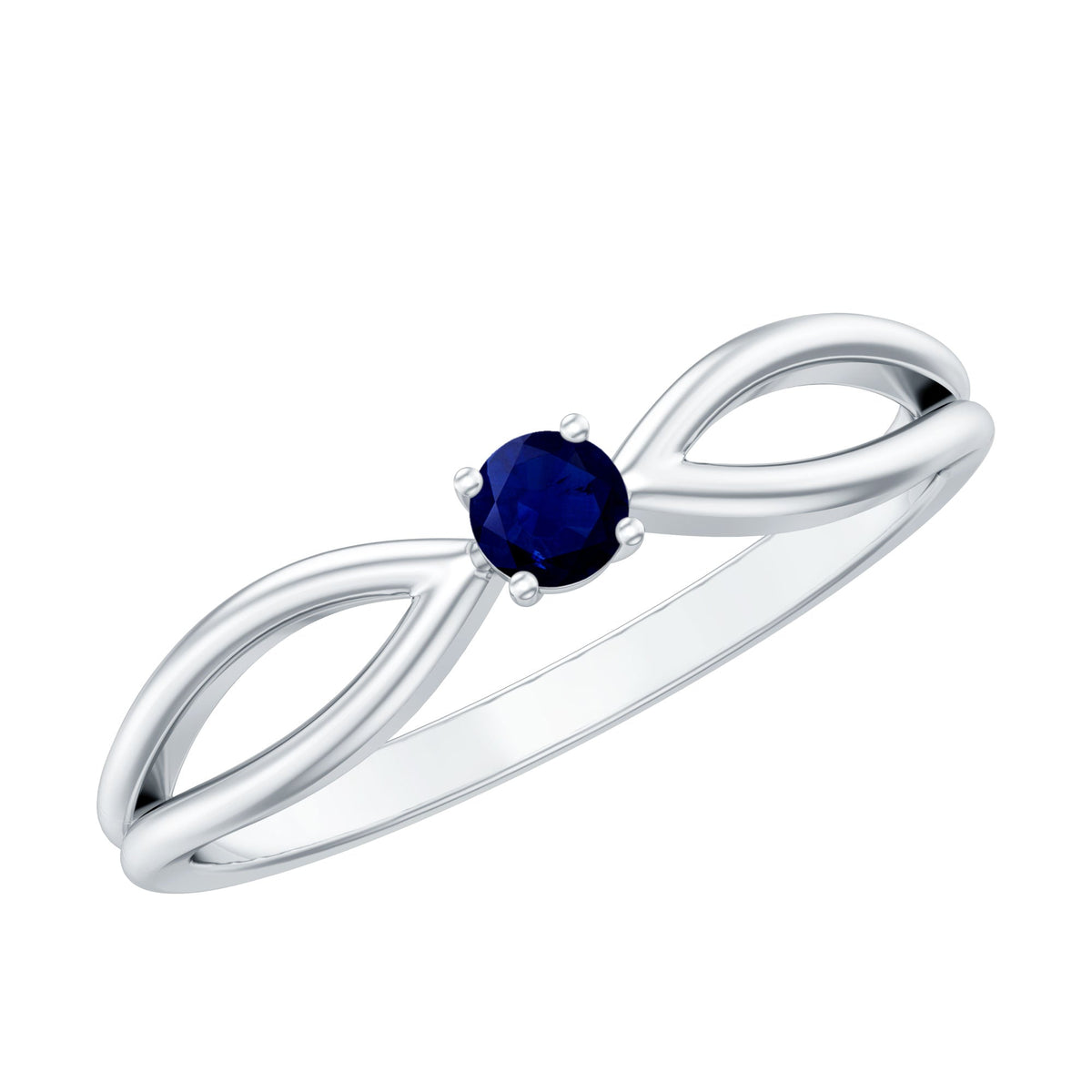 Blue Sapphire Promise Ring, Split Shank 4 Mm Round Stone Band