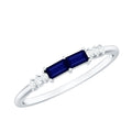 Blue Sapphire Promise Ring With Baguette Diamond Accent For Her
