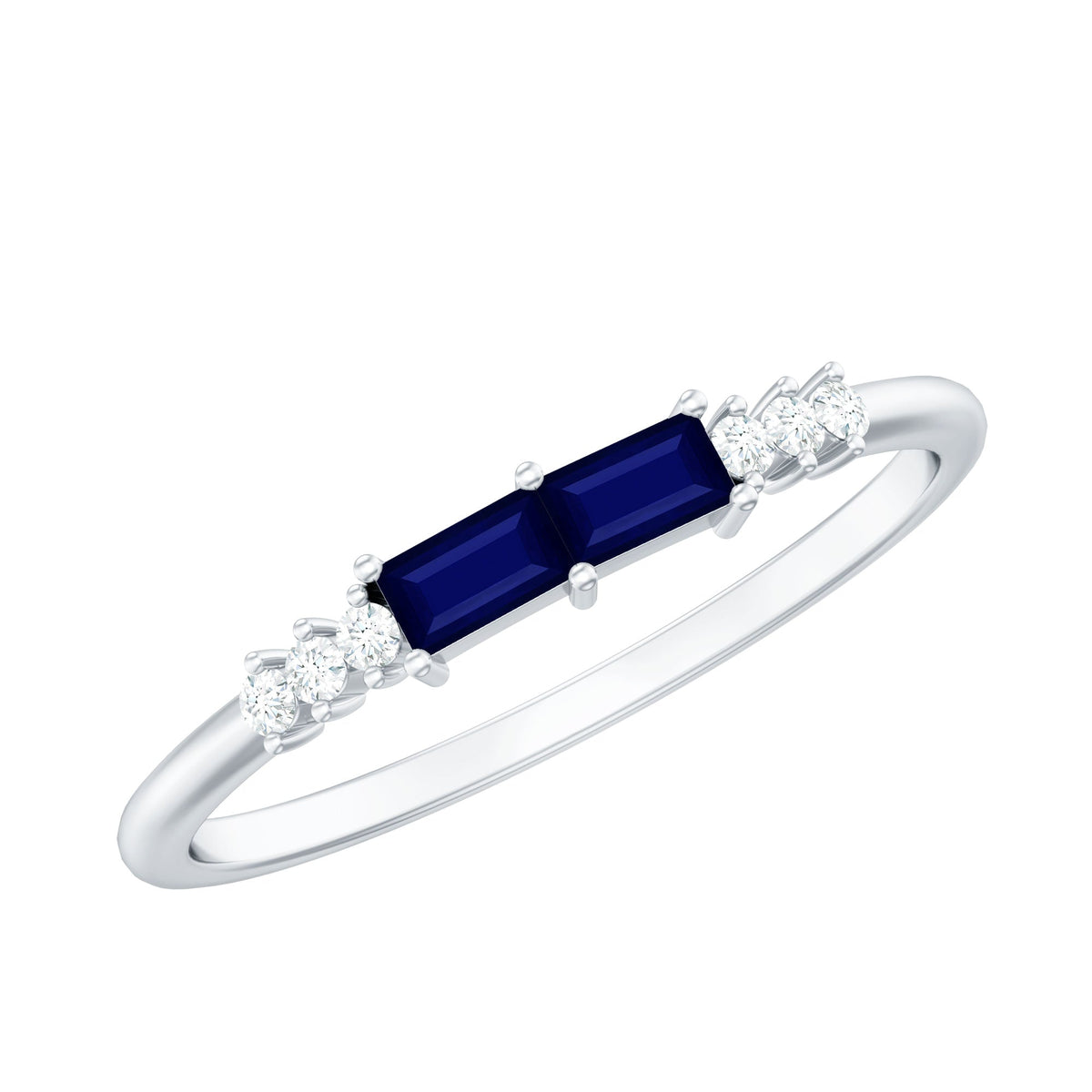 Blue Sapphire Promise Ring With Baguette Diamond Accent For Her