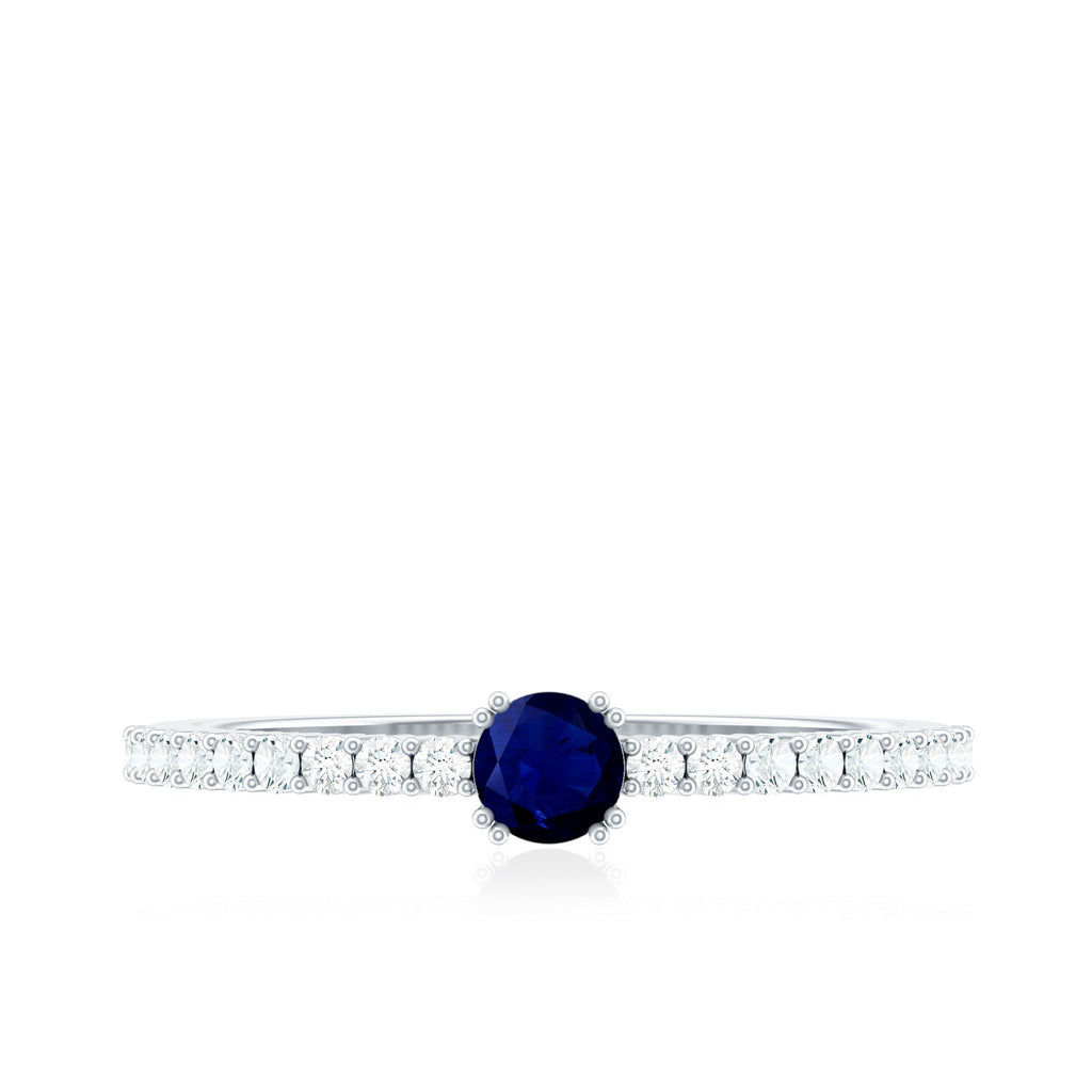 Blue Sapphire Promise Ring With Diamond Accent Band For Her Gifts