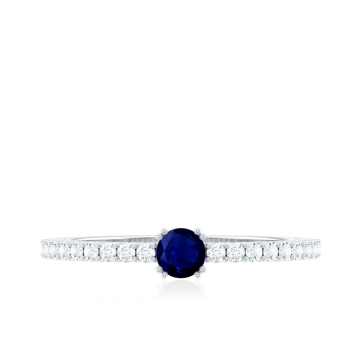Blue Sapphire Promise Ring With Diamond Accent Band For Her Gifts