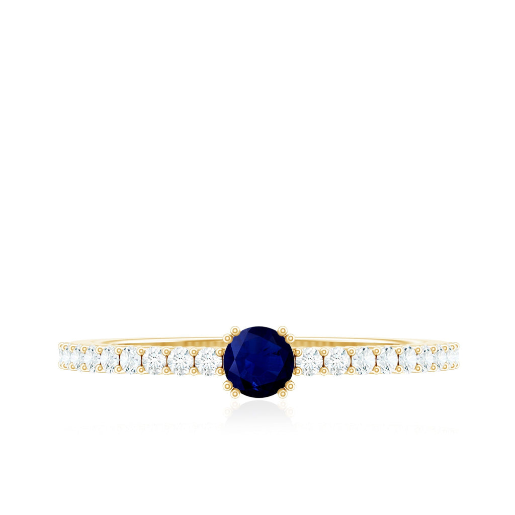 Blue Sapphire Promise Ring With Diamond Accent Band For Her Gifts