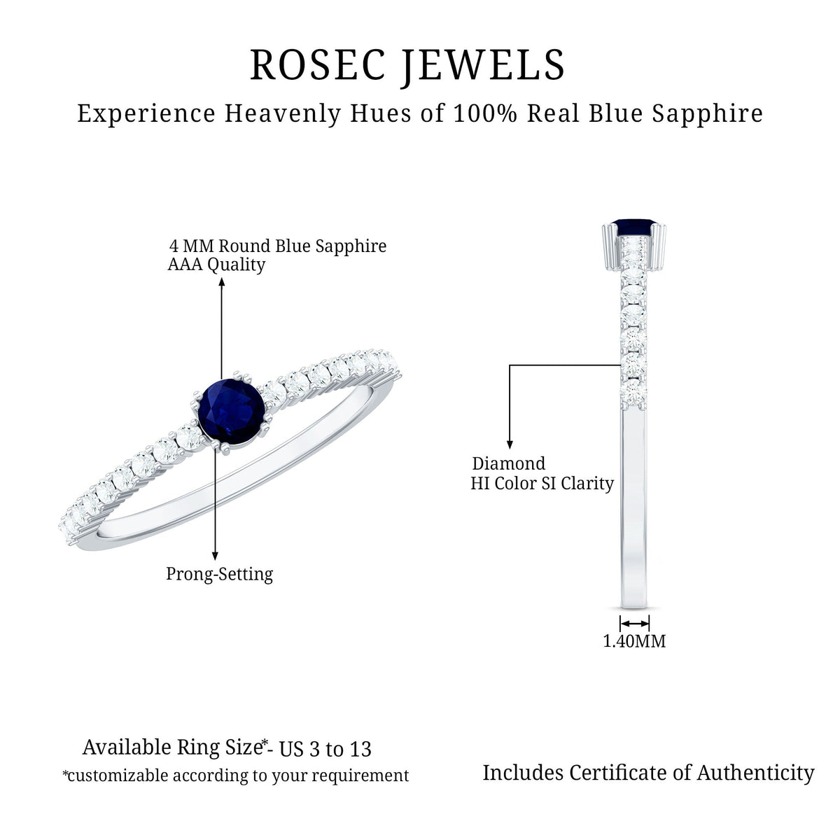 Blue Sapphire Promise Ring With Diamond Accent Band For Her Gifts