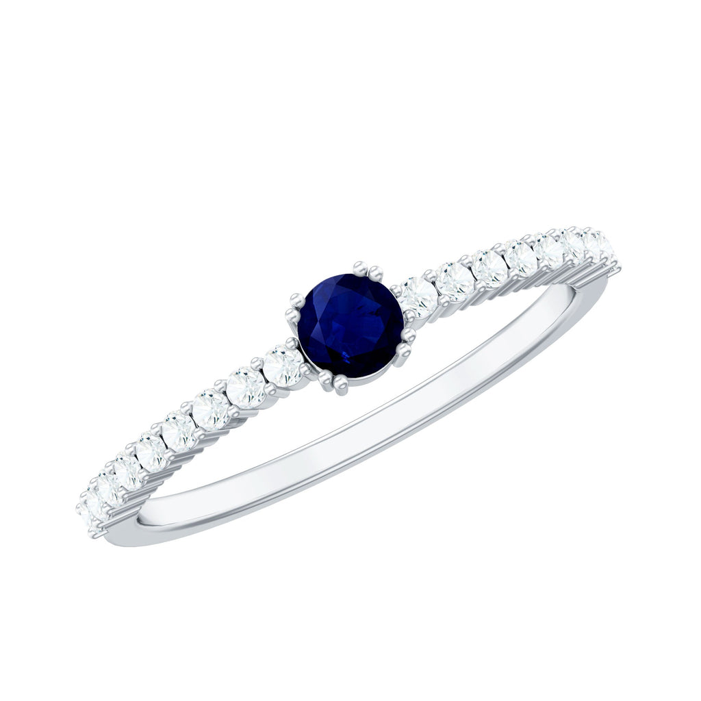 Blue Sapphire Promise Ring With Diamond Accent Band For Her Gifts