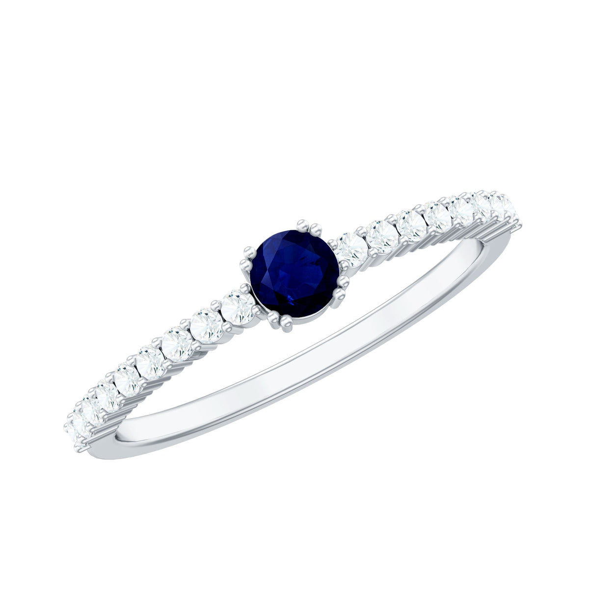 Blue Sapphire Promise Ring With Diamond Accent Band For Her Gifts
