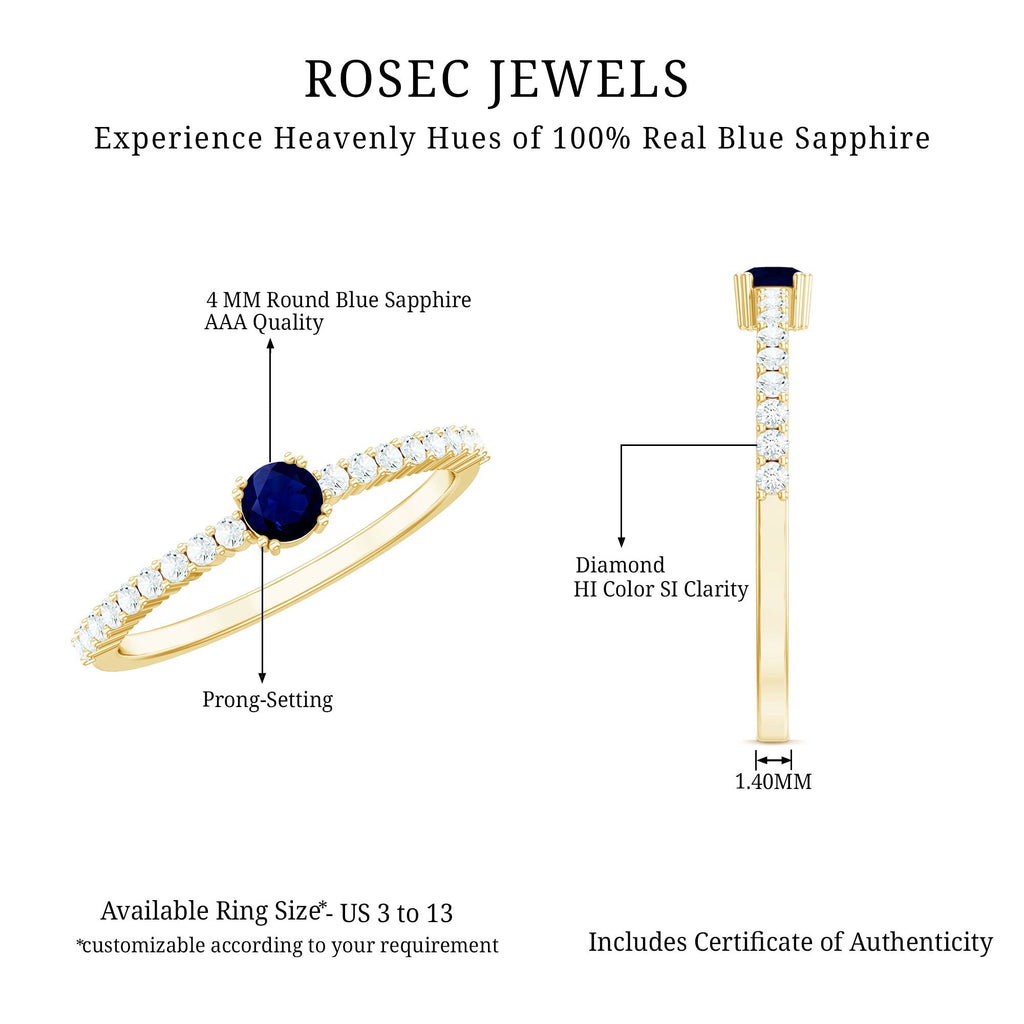 Blue Sapphire Promise Ring With Diamond Accent Band For Her Gifts