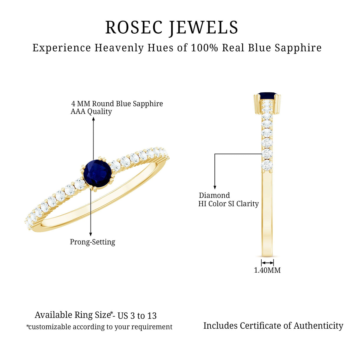 Blue Sapphire Promise Ring With Diamond Accent Band For Her Gifts