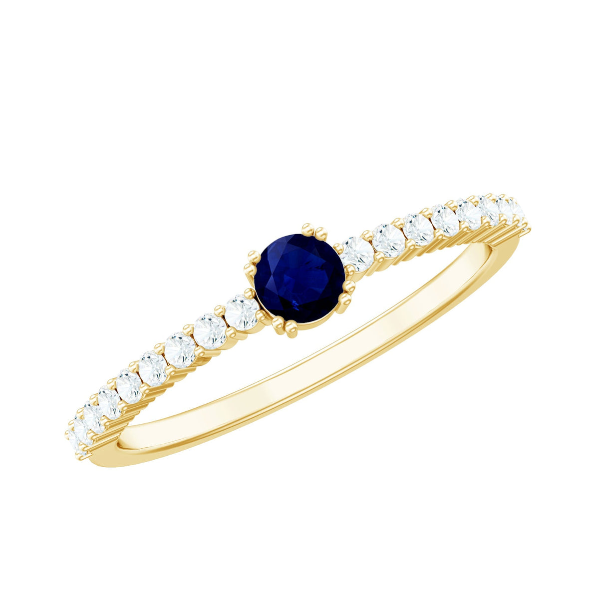 Blue Sapphire Promise Ring With Diamond Accent Band For Her Gifts