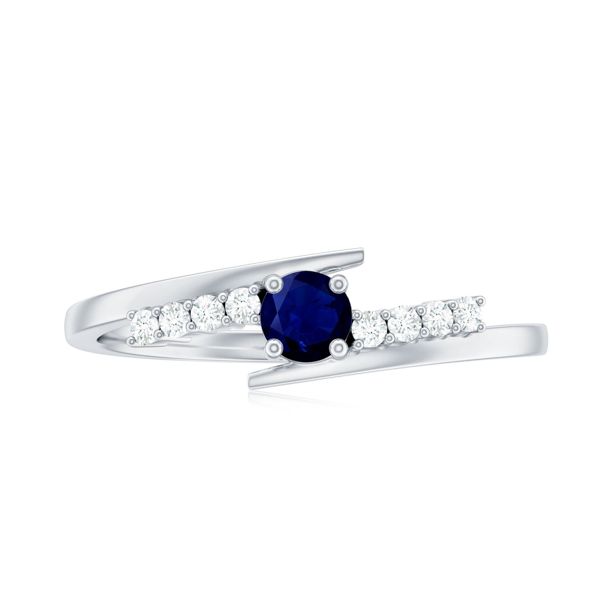 Blue Sapphire Promise Ring With Diamond Bypass Shank For Her Gift