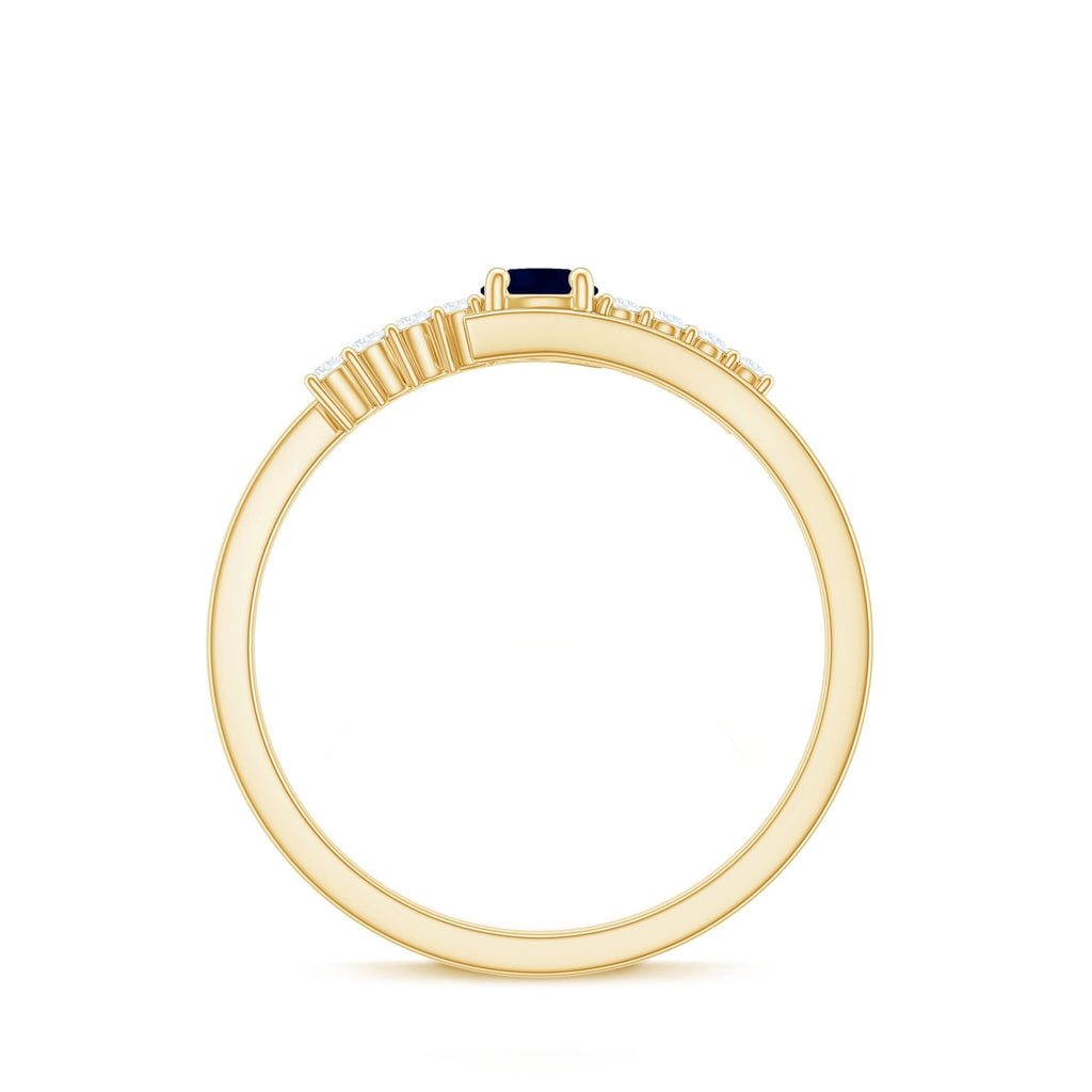 Blue Sapphire Promise Ring With Diamond Bypass Shank For Her Gift