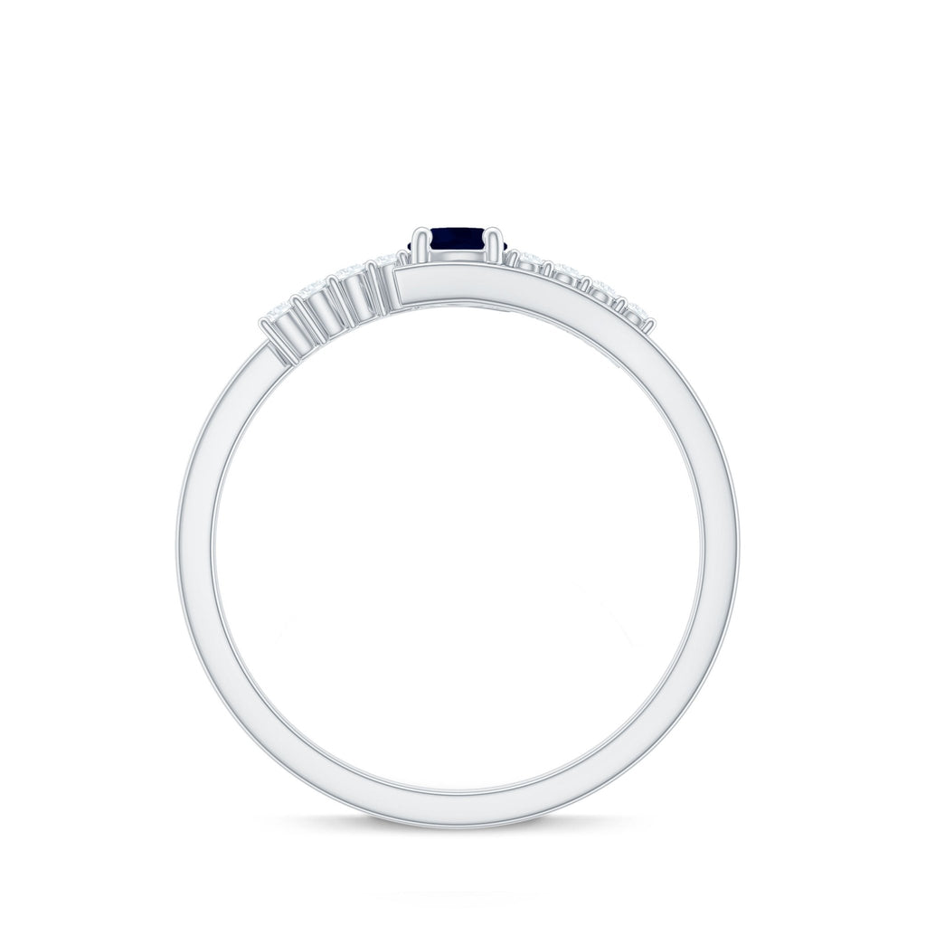 Blue Sapphire Promise Ring With Diamond Bypass Shank For Her Gift