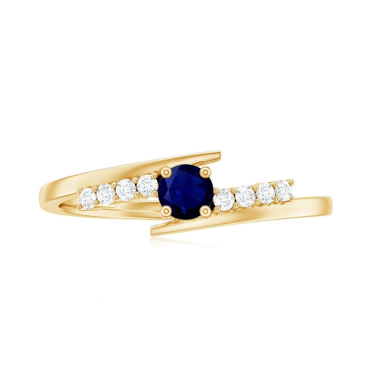 Blue Sapphire Promise Ring With Diamond Bypass Shank For Her Gift