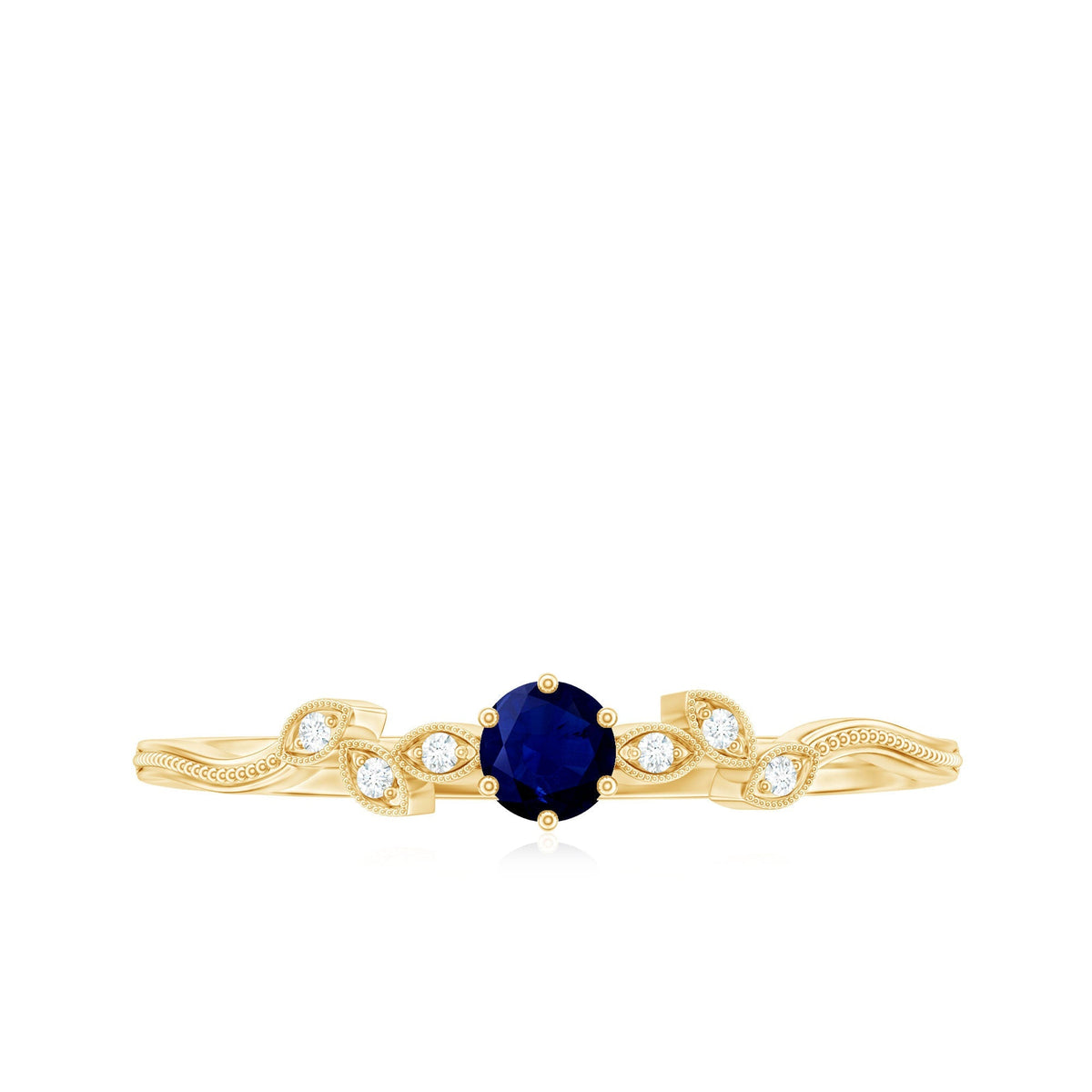 Blue Sapphire Promise Ring With Diamond Leaf Inspired Design