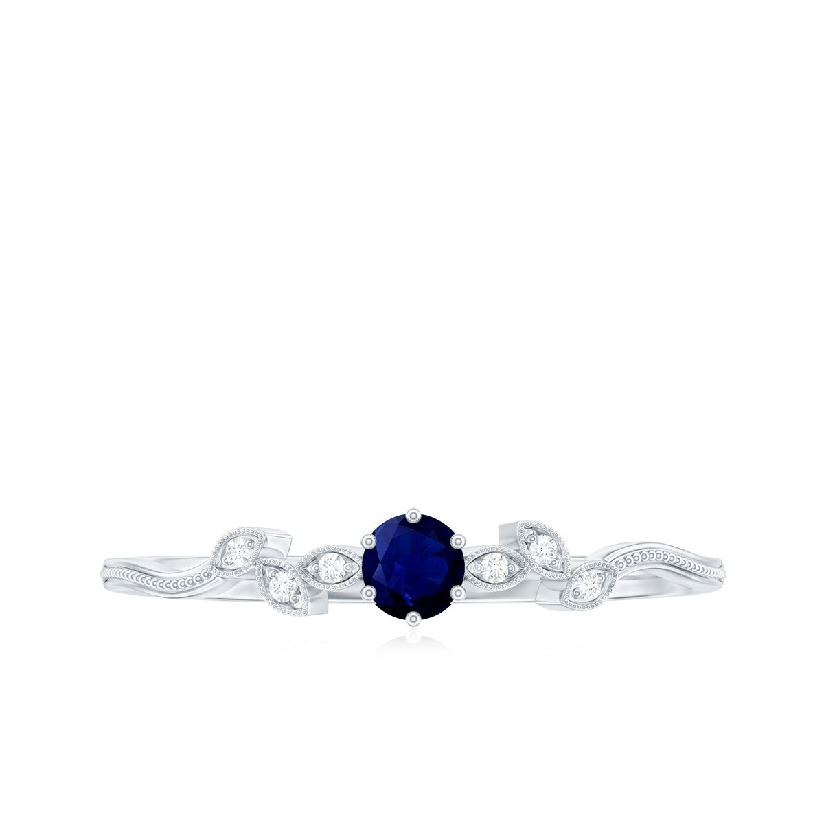 Blue Sapphire Promise Ring With Diamond Leaf Inspired Design