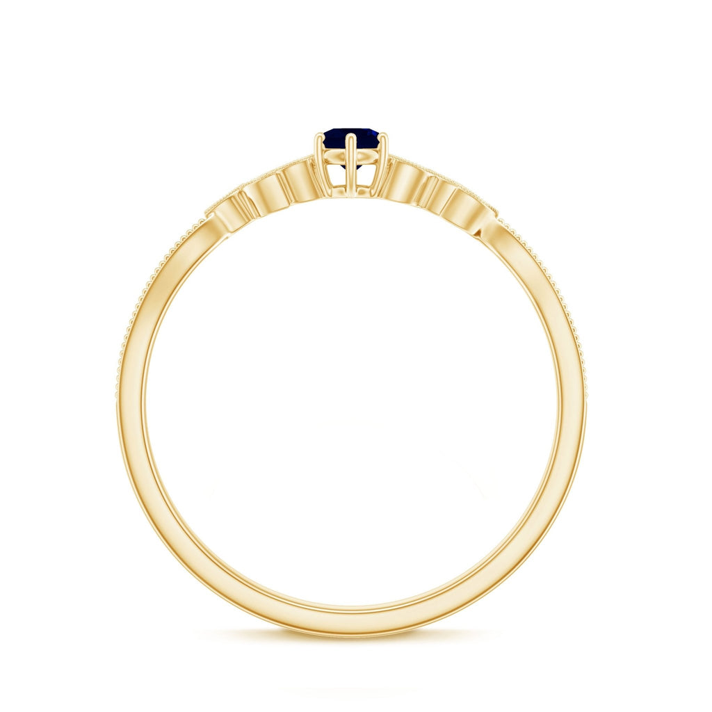 Blue Sapphire Promise Ring With Diamond Leaf Inspired Design