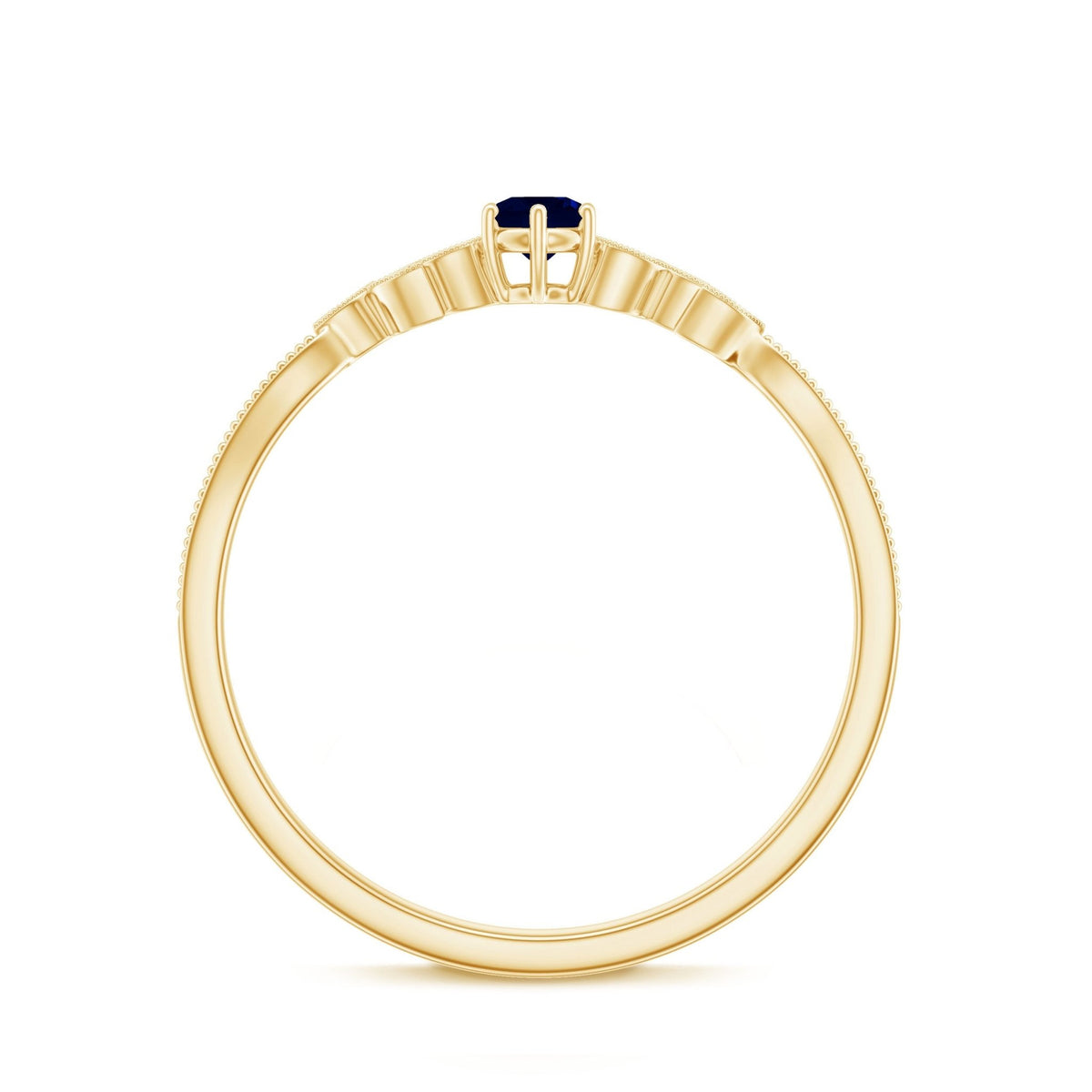 Blue Sapphire Promise Ring With Diamond Leaf Inspired Design