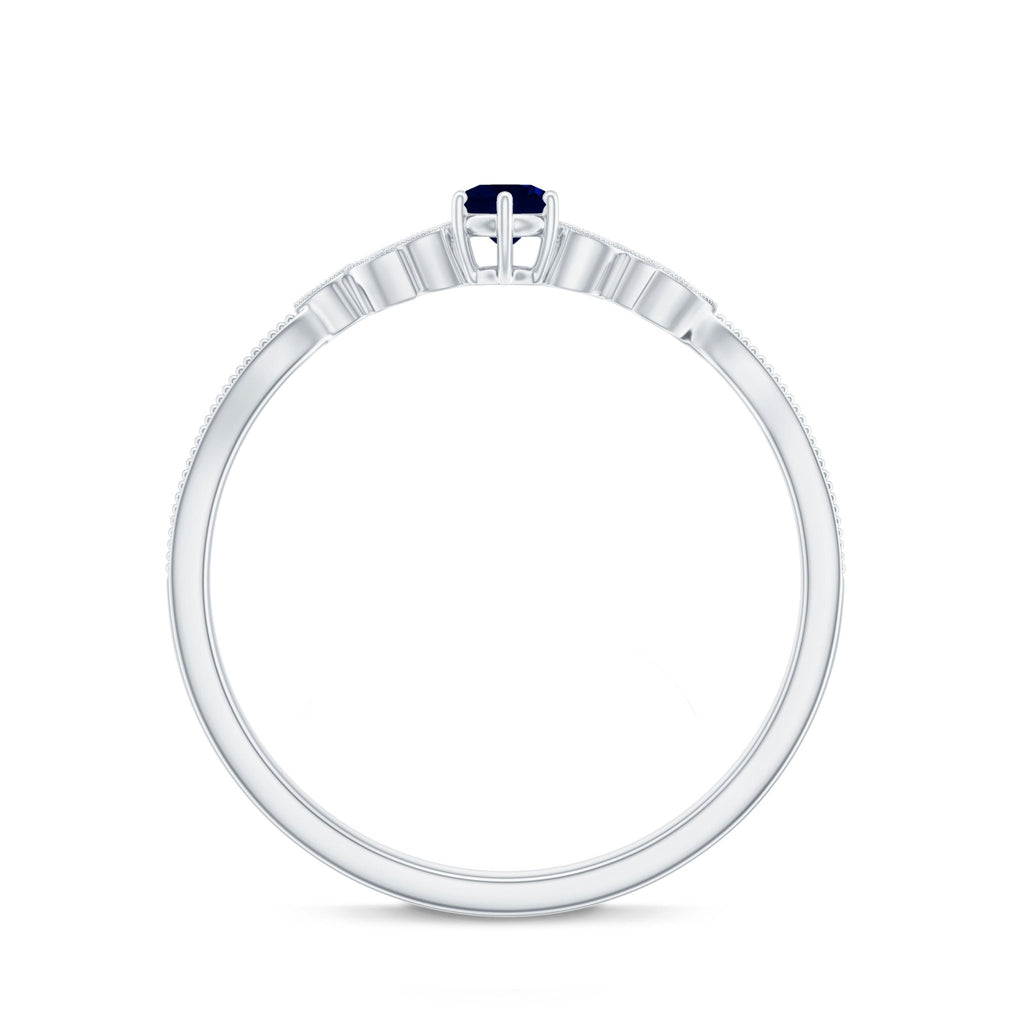 Blue Sapphire Promise Ring With Diamond Leaf Inspired Design