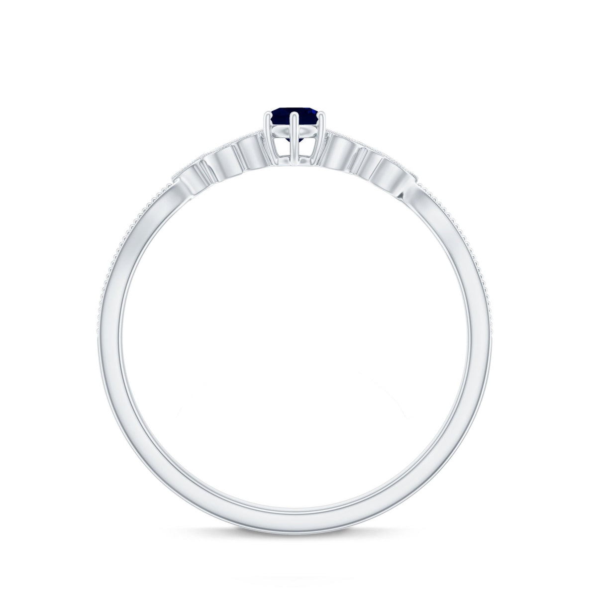 Blue Sapphire Promise Ring With Diamond Leaf Inspired Design