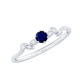 Blue Sapphire Promise Ring With Diamond Leaf Inspired Design