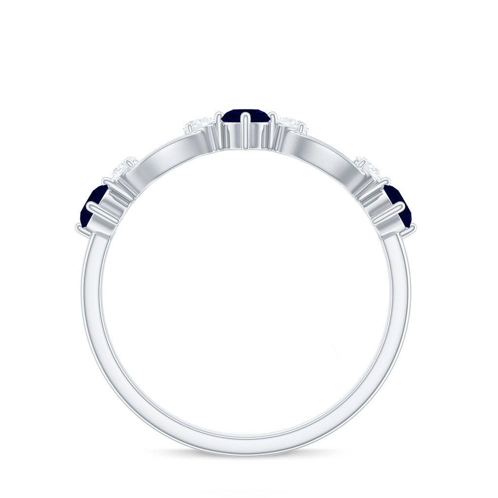 Blue Sapphire Promise Ring With Diamond Natural Gemstone Band