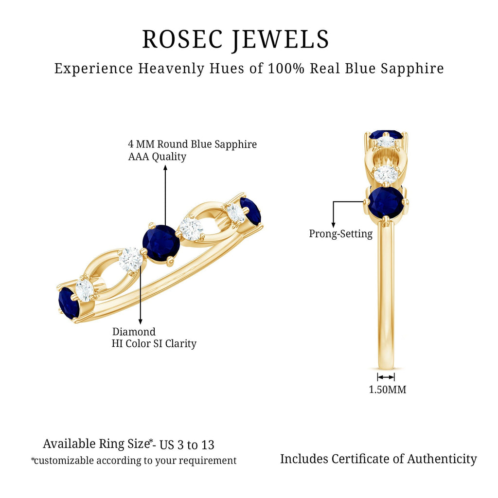 Blue Sapphire Promise Ring With Diamond Natural Gemstone Band