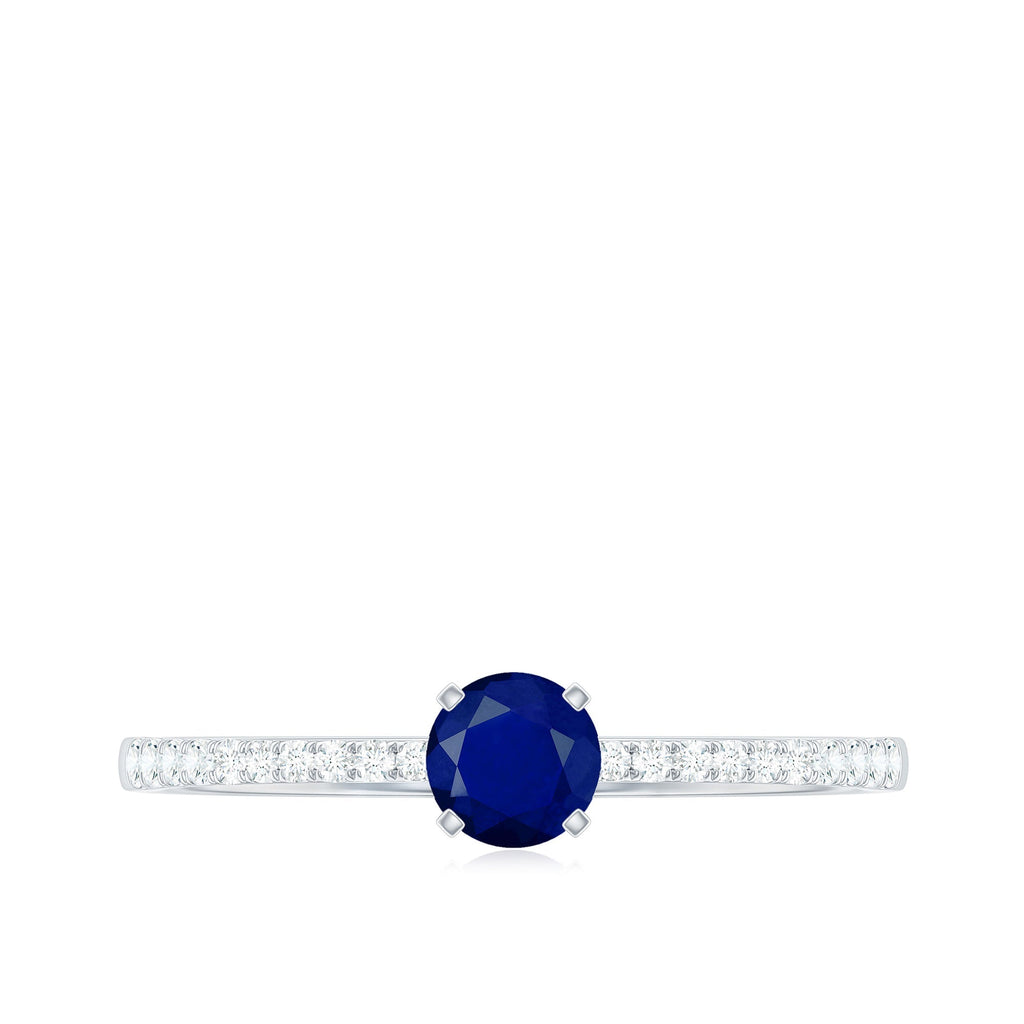 Blue Sapphire Promise Ring With Diamond Side Stones, 0.95 Carat