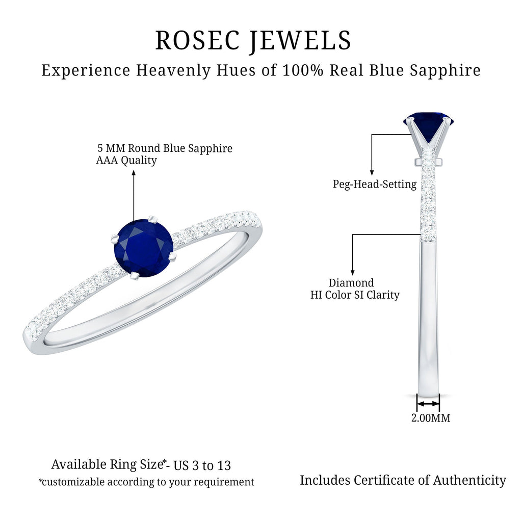 Blue Sapphire Promise Ring With Diamond Side Stones, 0.95 Carat