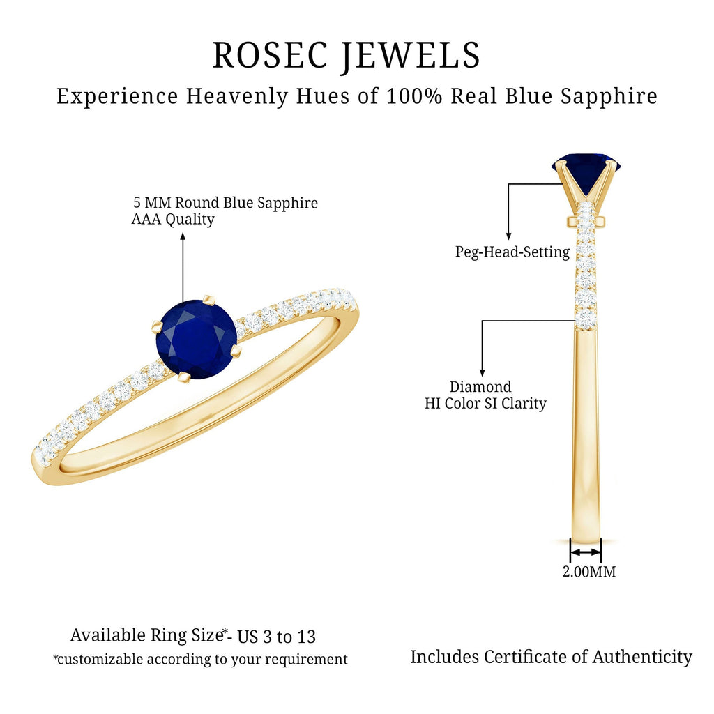 Blue Sapphire Promise Ring With Diamond Side Stones, 0.95 Carat